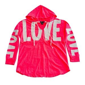 Miss Chievous Thin Beach Hoodie Neon‎ Pink White Love Print Womens Size Large